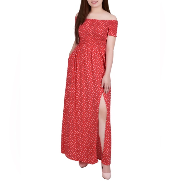 NY Collection Dresses & Skirts - NY Collection Size L. Short Sleeve Off Shoulder with Slit, Maxi Dress. Smocked